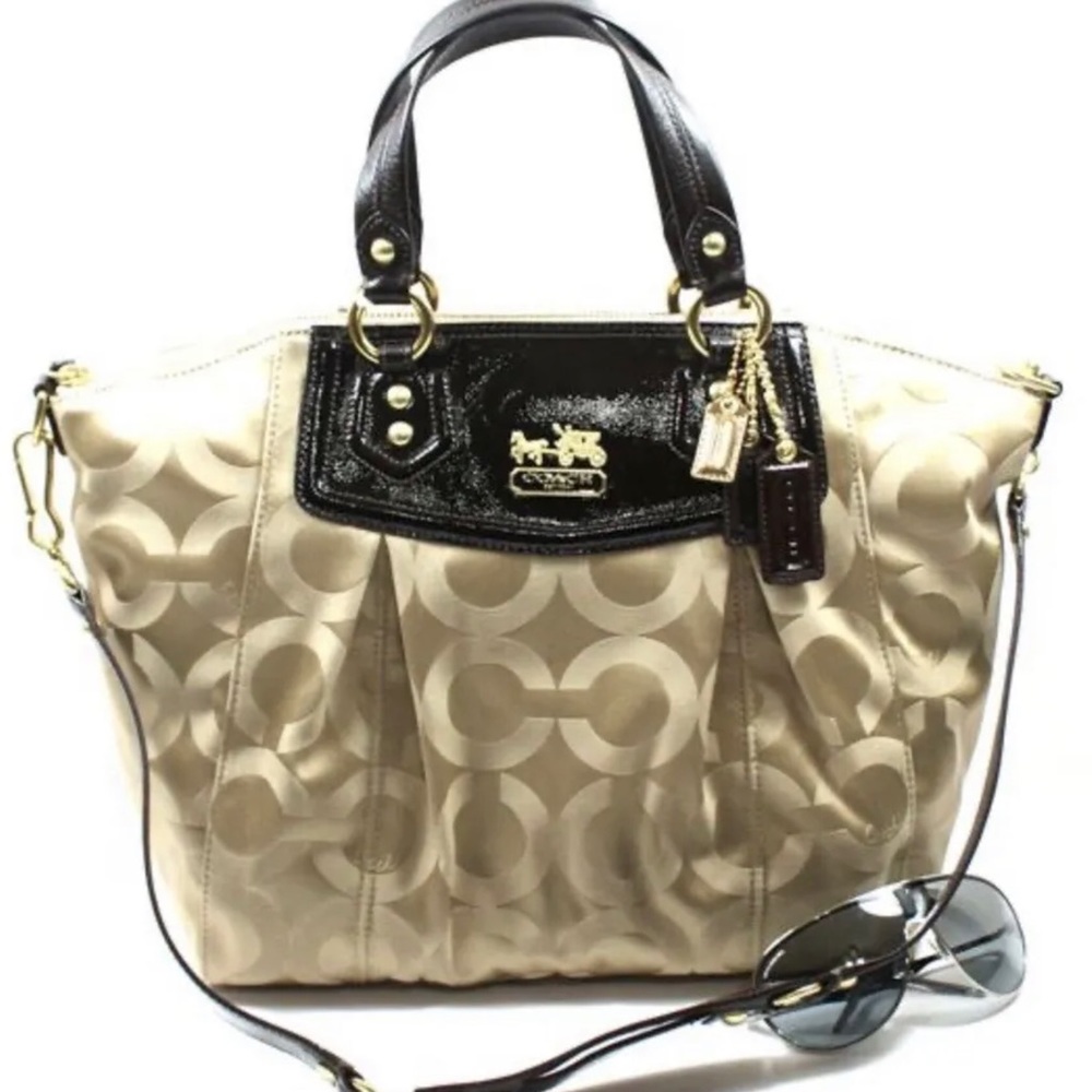 Coach Madison Opt Art Sateen Claire Satchel Khaki #14335 *BONUS WRISTLET*